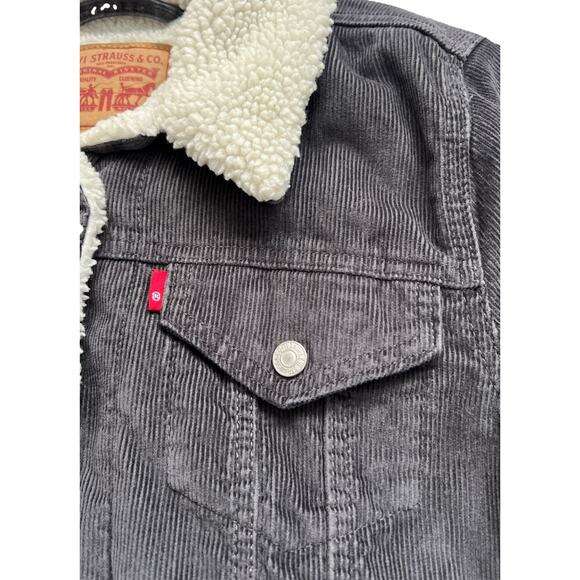 Levi's Trucker Jacket Women S Gray Corduroy Sherpa Snap Buttons Slim Fit Classic - Picture 11 of 13